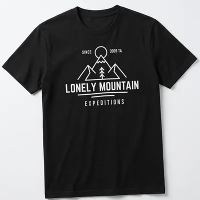 Vintage distressed t-shirt featuring the text Lonely Mountain Expeditions and a mountain illustration