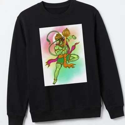 Digital illustration of Lord Hanuman in vibrant colors — printed on a unisex sweatshirt