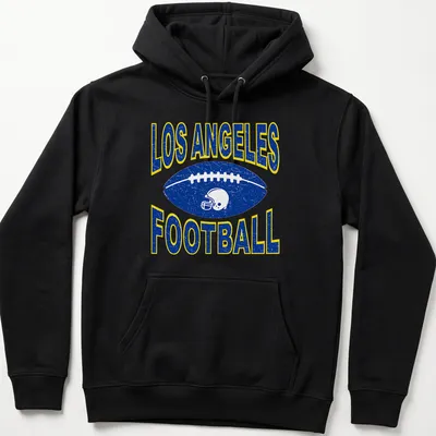 Retro distressed Los Angeles Football t-shirt with a football and helmet graphic — printed on a unisex hoodie