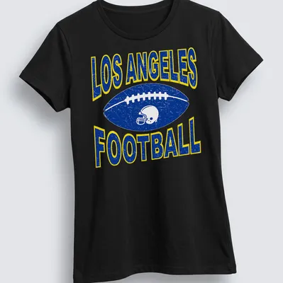Retro distressed Los Angeles Football t-shirt with a football and helmet graphic — printed on a women's shirt
