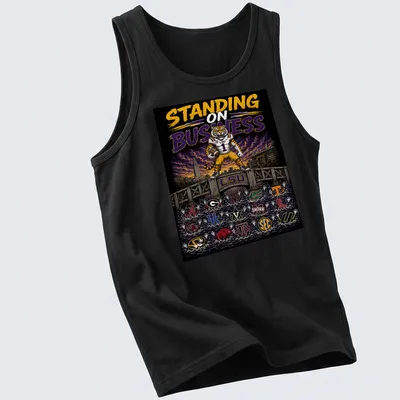 Vibrant illustration featuring LSU Tigers with bold text — printed on a tank top