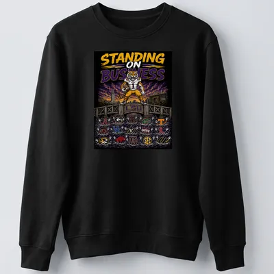 Vibrant illustration featuring LSU Tigers with bold text — printed on a unisex sweatshirt