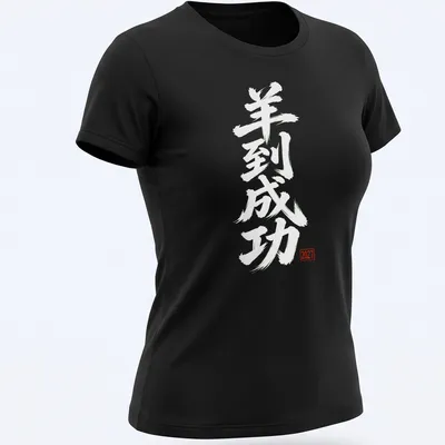 Calligraphy design for Lunar New Year 2027, featuring text in white and red — printed on a women's shirt