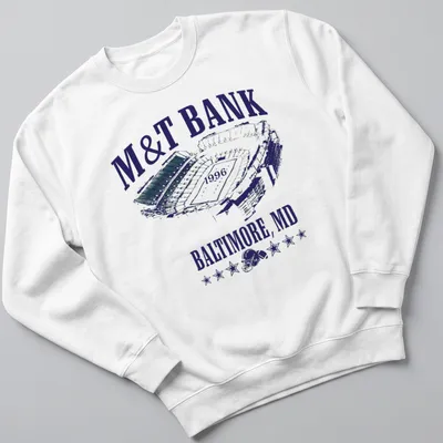 Vintage M&T Bank Stadium t-shirt with printed text in navy, white, and green — printed on a unisex sweatshirt