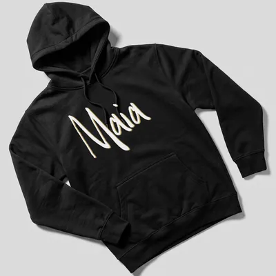 Personalized T-shirt featuring the name Maia in gold and white typography — printed on a unisex hoodie