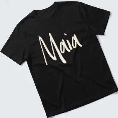 Personalized T-shirt featuring the name Maia in gold and white typography
