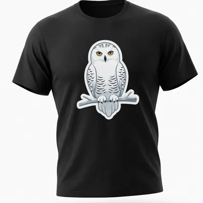 Cartoon design of a majestic white owl perched on a branch with colorful accents
