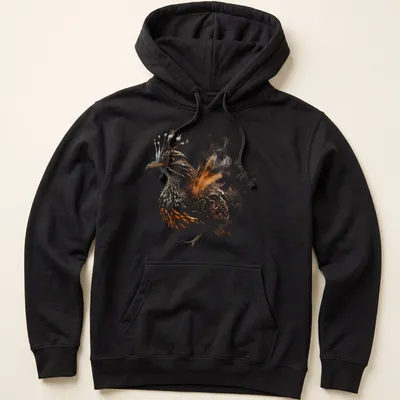 Abstract illustration of the Mexican Roadrunner in brown, orange, black, and white. — printed on a unisex hoodie