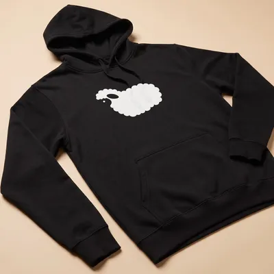 Minimalist sheep graphic with the word 'Found.' in black and white — printed on a unisex hoodie