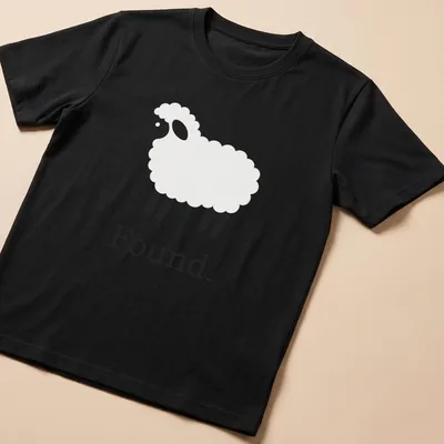 Minimalist sheep graphic with the word 'Found.' in black and white