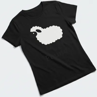 Minimalist sheep graphic with the word 'Found.' in black and white — printed on a women's shirt