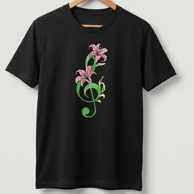 Vintage floral design with musical notes and flowers featuring the text Symphony In Bloom
