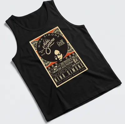 Vintage concert poster design featuring Nina Simone with text details — printed on a tank top