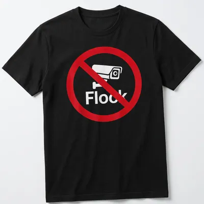 Bold graphic t-shirt featuring 'No Flock' text on a red background.