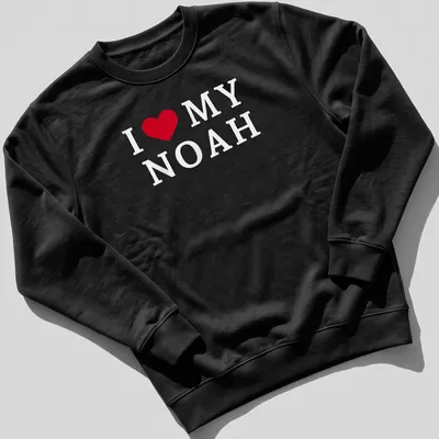 Red and white typography t-shirt with I ❤️ MY NOAH — printed on a unisex sweatshirt