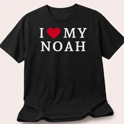 Red and white typography t-shirt with I ❤️ MY NOAH