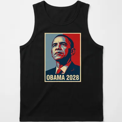 Vintage poster style shirt featuring Obama and the text OBAMA 2028 — printed on a tank top