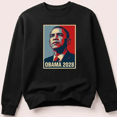 Vintage poster style shirt featuring Obama and the text OBAMA 2028 — printed on a unisex sweatshirt