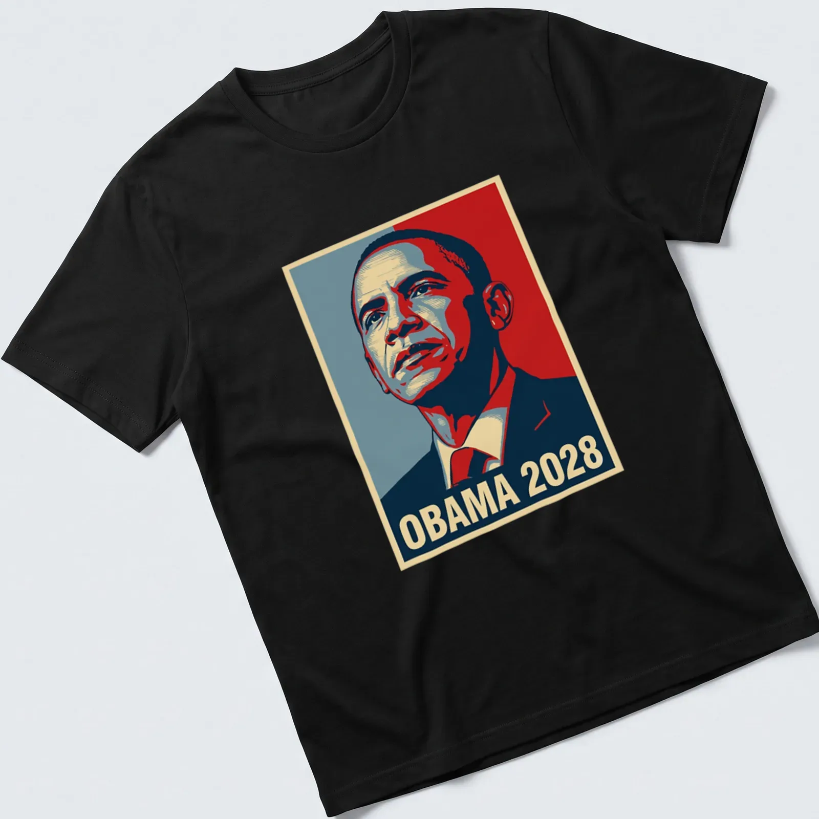 Vintage poster style shirt featuring Obama and the text OBAMA 2028 — printed on a unisex t-shirt