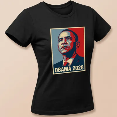 Vintage poster style shirt featuring Obama and the text OBAMA 2028 — printed on a women's shirt