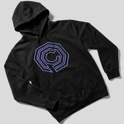 Neon distressed OCP logo t-shirt in purple and white with a retro style — printed on a unisex hoodie