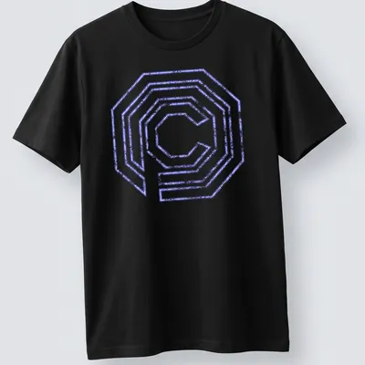 Neon distressed OCP logo t-shirt in purple and white with a retro style