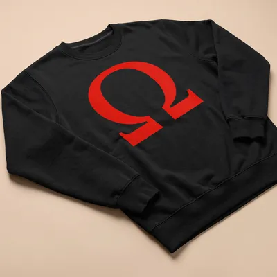 Bold graphic Omega symbol and OHMS text on a red background — printed on a unisex sweatshirt