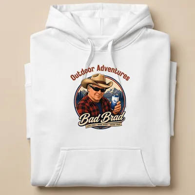 Vintage T-shirt featuring a man in a cowboy hat with outdoor adventure text — printed on a unisex hoodie