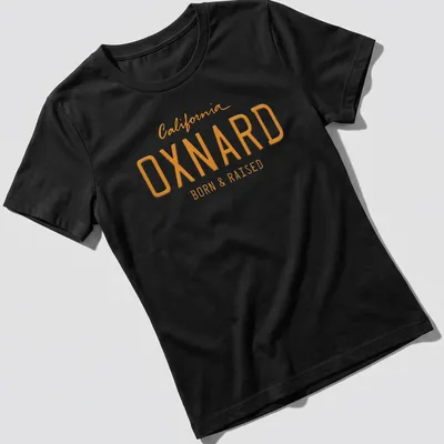 Bold Oxnard California Born & Raised t-shirt with modern typography — printed on a women's shirt