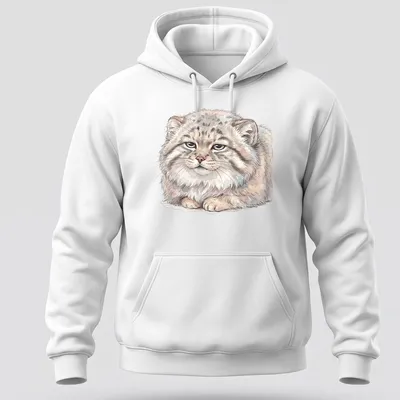 Watercolor print of a Pallas cat with 'Mentally Buffering' text in gray and cream — printed on a unisex hoodie