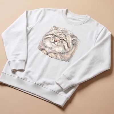Watercolor print of a Pallas cat with 'Mentally Buffering' text in gray and cream — printed on a unisex sweatshirt