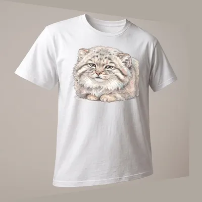 Watercolor print of a Pallas cat with 'Mentally Buffering' text in gray and cream — printed on a unisex t-shirt (angled view)