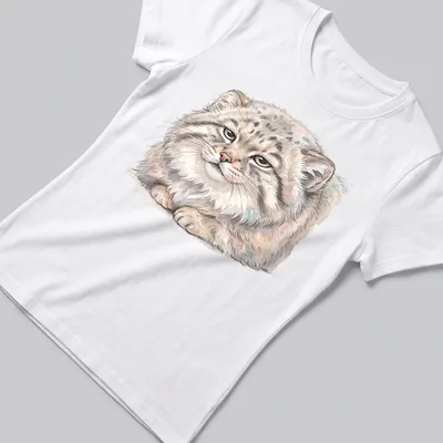 Watercolor print of a Pallas cat with 'Mentally Buffering' text in gray and cream — printed on a women's shirt