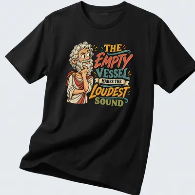 Vintage cartoon design featuring philosophical quote about the empty vessel.
