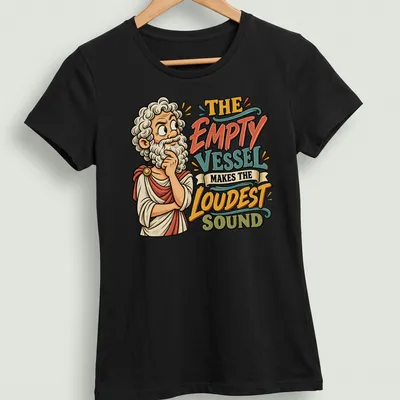 Vintage cartoon design featuring philosophical quote about the empty vessel. — printed on a women's shirt