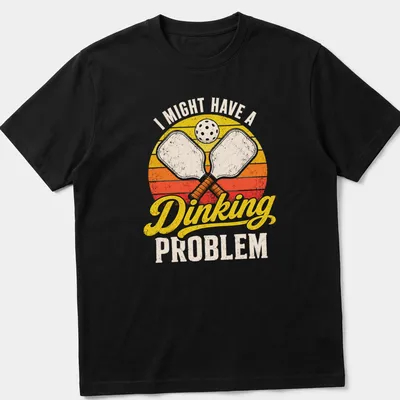 Retro distressed t-shirt with pickleball paddles and humorous text about dinking problems