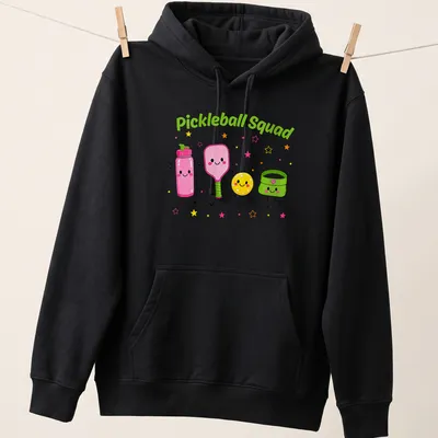 Cartoon pickleball characters with vibrant colors and humorous design — printed on a unisex hoodie