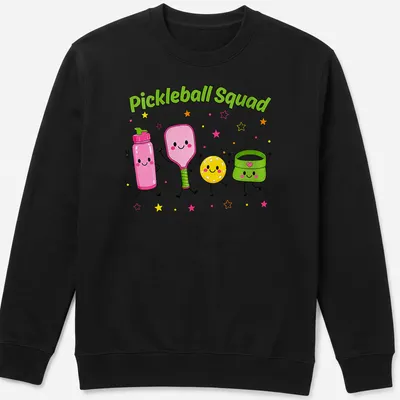 Cartoon pickleball characters with vibrant colors and humorous design — printed on a unisex sweatshirt