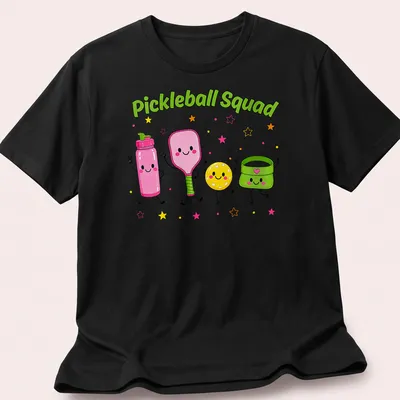 Cartoon pickleball characters with vibrant colors and humorous design