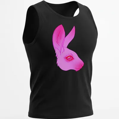 Illustrative design of a friendly pink bunny on a — printed on a tank top