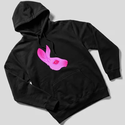 Illustrative design of a friendly pink bunny on a — printed on a unisex hoodie