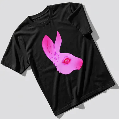 Illustrative design of a friendly pink bunny on a — printed on a unisex t-shirt
