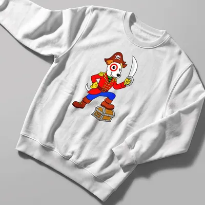 Cartoon pirate dog in a playful pose, wearing an eyepatch and hat in vibrant colors — printed on a unisex sweatshirt