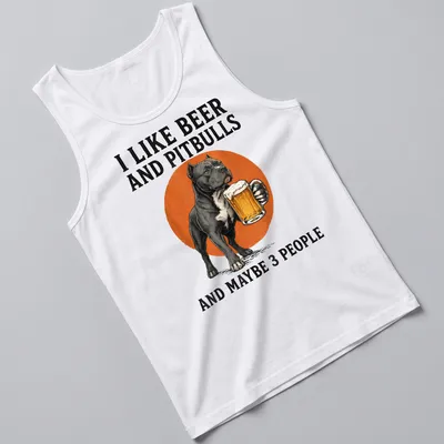 Vintage retro t-shirt featuring a pitbull holding beer and humorous text — printed on a tank top