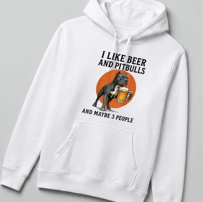 Vintage retro t-shirt featuring a pitbull holding beer and humorous text — printed on a unisex hoodie