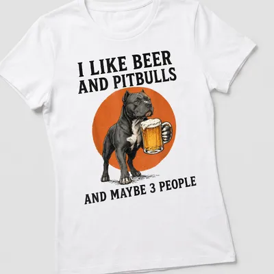 Vintage retro t-shirt featuring a pitbull holding beer and humorous text — printed on a women's shirt