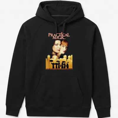 Illustration of Practical Magic movie cover with gold, black, brown, and white colors — printed on a unisex hoodie