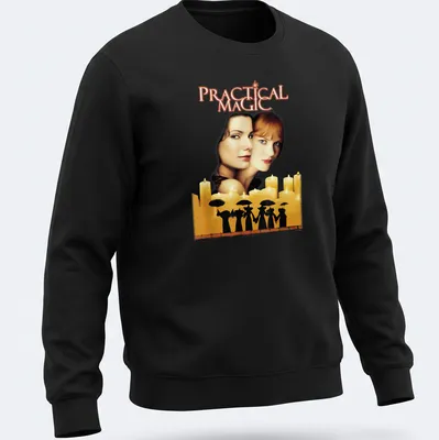 Illustration of Practical Magic movie cover with gold, black, brown, and white colors — printed on a unisex sweatshirt