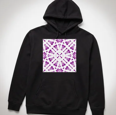 Purple and white kaleidoscope pattern T-shirt featuring abstract geometric shapes — printed on a unisex hoodie