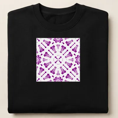 Purple and white kaleidoscope pattern T-shirt featuring abstract geometric shapes — printed on a unisex sweatshirt